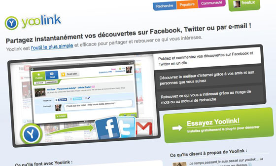 Homepage de Yoolink, le site de social Bookmark