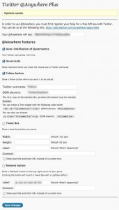 Aperçu de la configuration du plugin Twitter @ Anywhere Plus