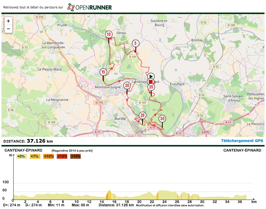 Trace gps et topographie de trail des ragondins 2016